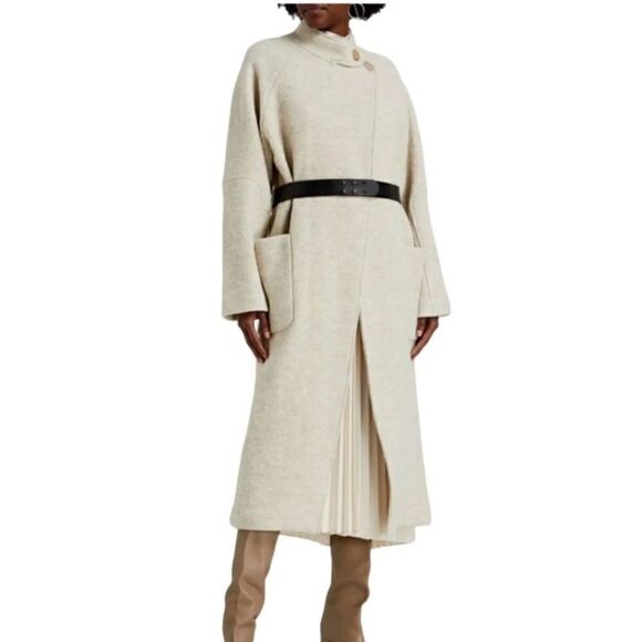 NWT Ba&Sh Come Wool White Tranch Coat Black Leather Belt Size XS - Picture 3 of 16